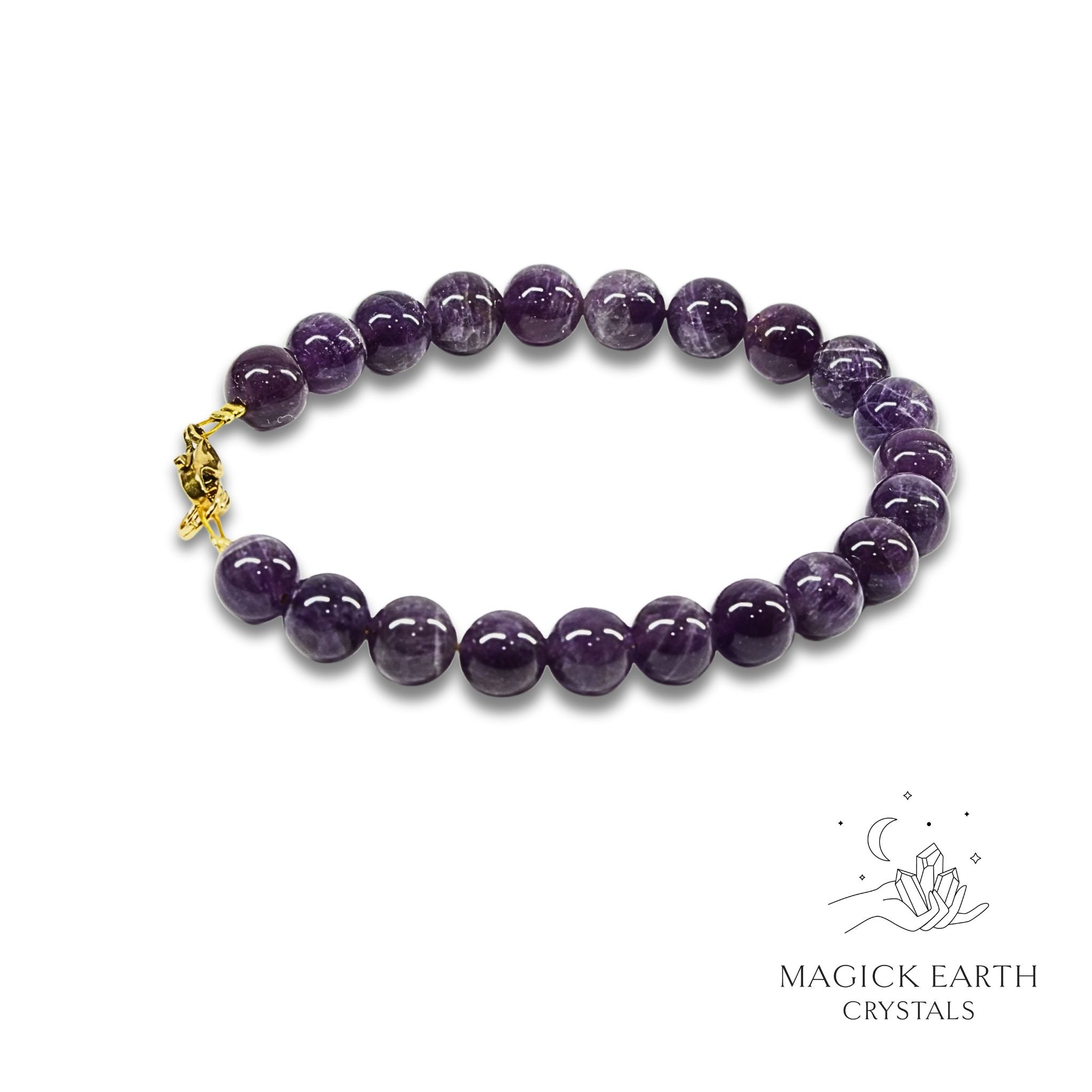 Amethyst Crystal Bracelets 8mm Beads Gold Clasp Finish For Sacred Stillness