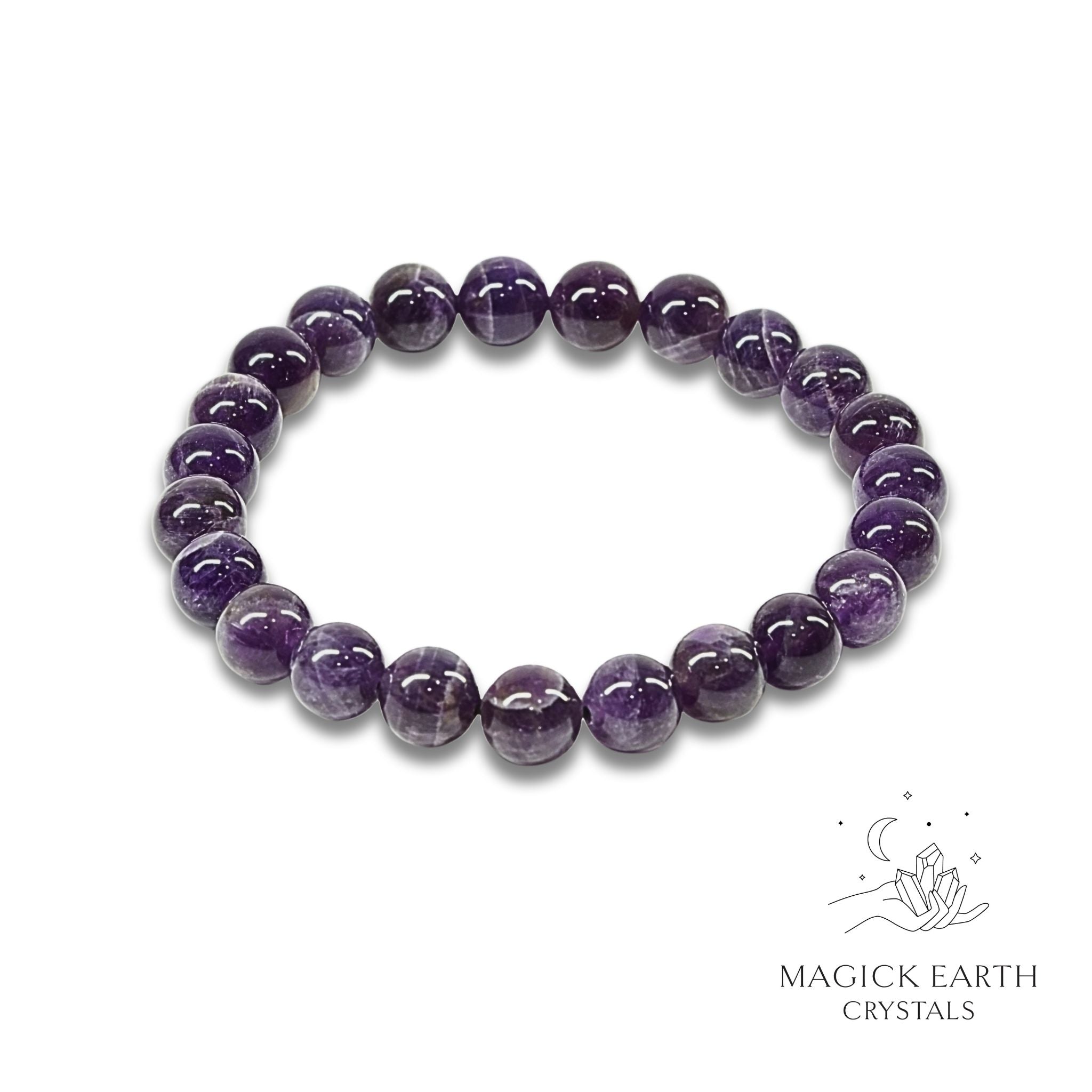 Amethyst Crystal Bracelets 8mm Beads Stretch Finish For Sacred Stillness