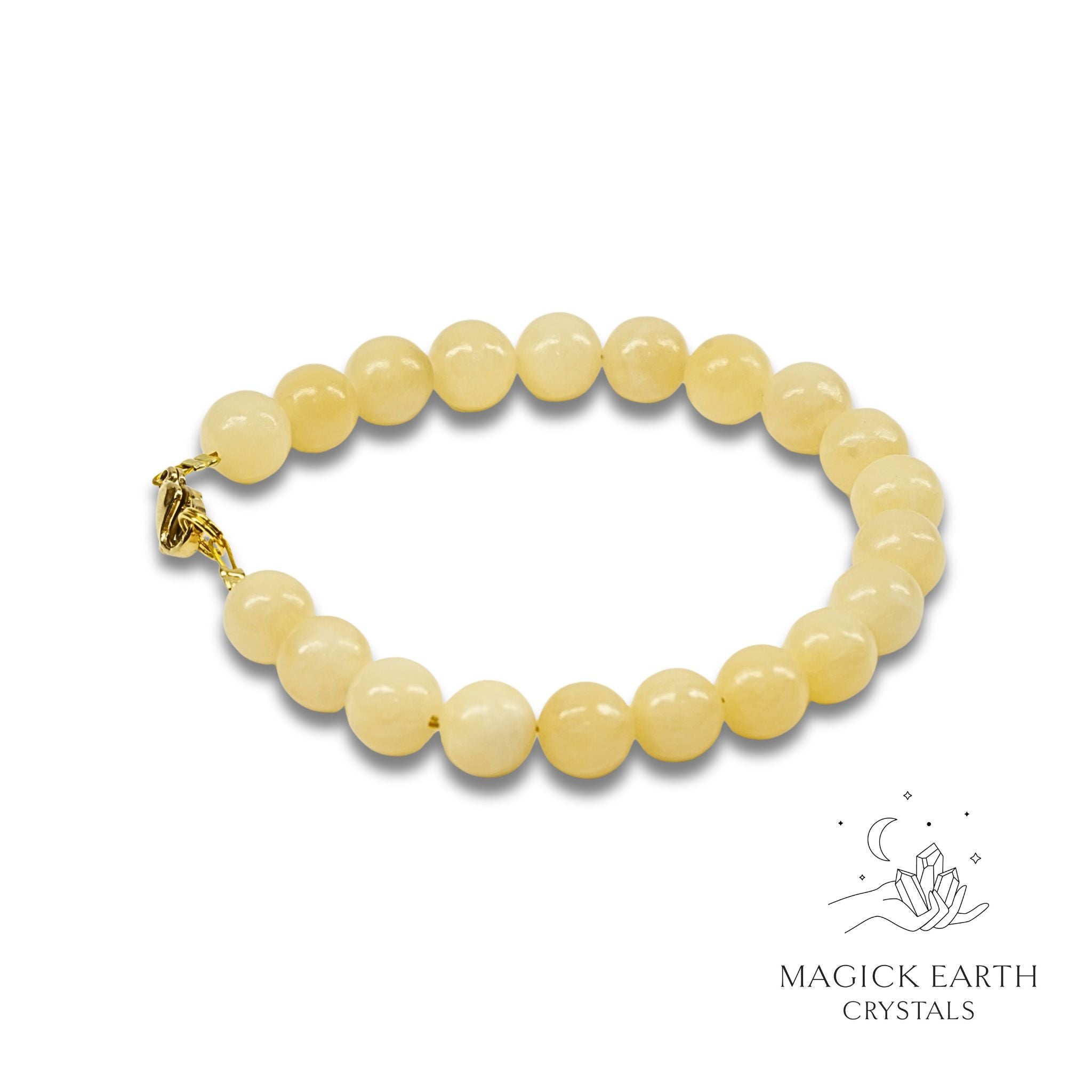 Yellow Jade Crystal Bracelets With 8mm Round Beads Gold Clasp For Balanced Confidence