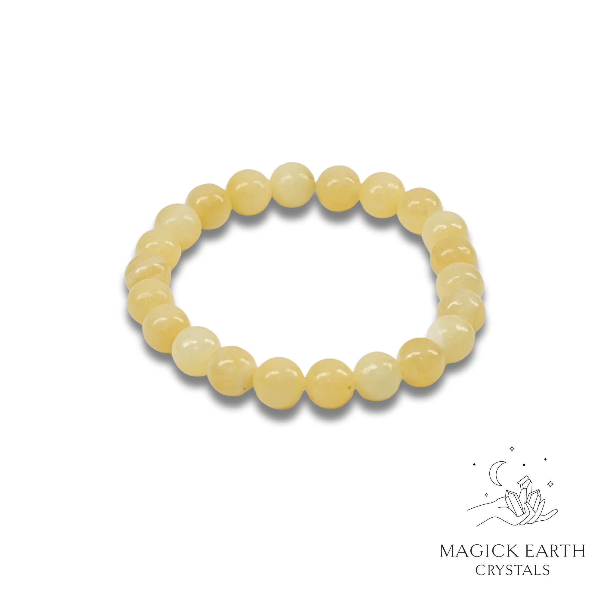 Yellow Jade Crystal Bracelets With 8mm Round Beads Stretch For Balanced Confidence