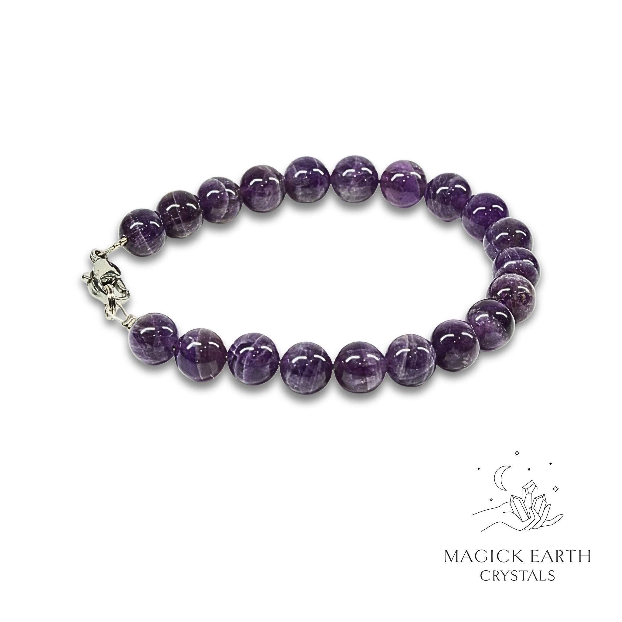 Amethyst Crystal Bracelets 8mm Beads Platinum Clasp Finish For Sacred Stillness