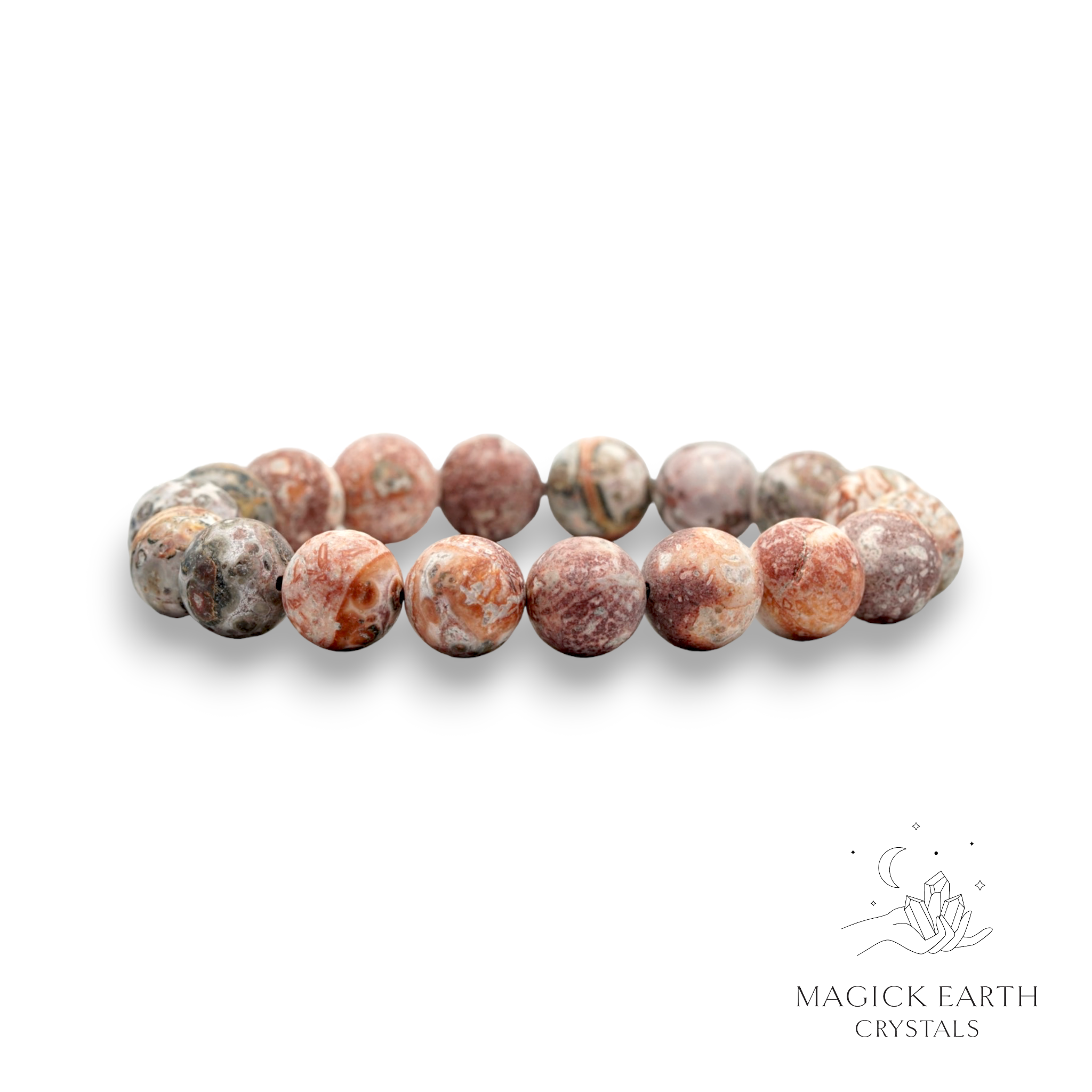 Leopardskin Jasper Crystal Bracelet With 12mm Matter Beads For Spirit Connection