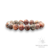 Leopardskin Jasper Crystal Bracelet With 12mm Matter Beads For Spirit Connection