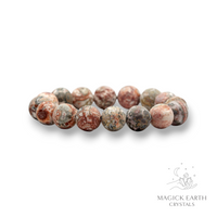 Leopardskin Jasper Crystal Bracelet With 12mm Matter Beads For Spirit Connection