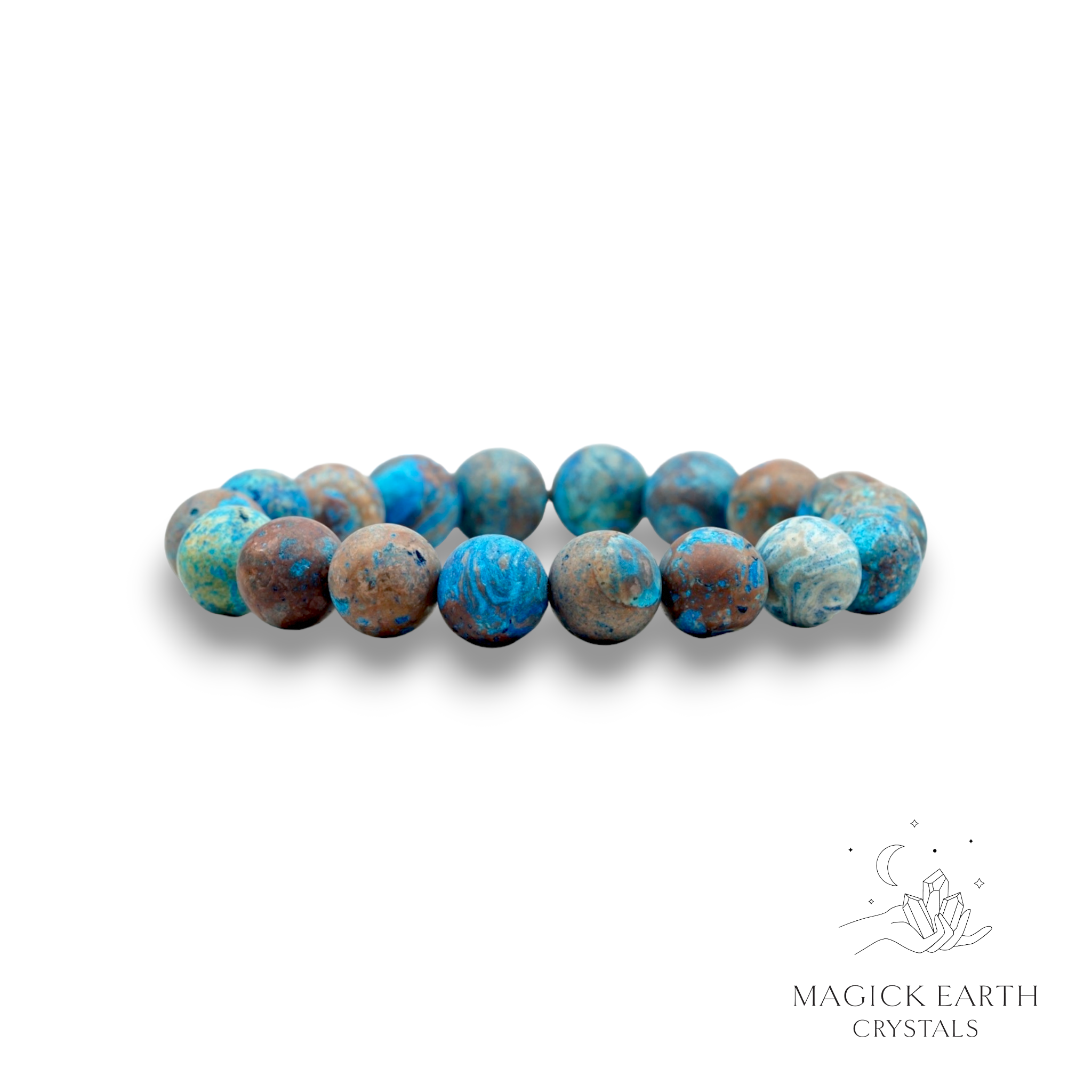 Chrysocolla Crystal  Bracelet With 12mm Matte Beads For Empowered Calm