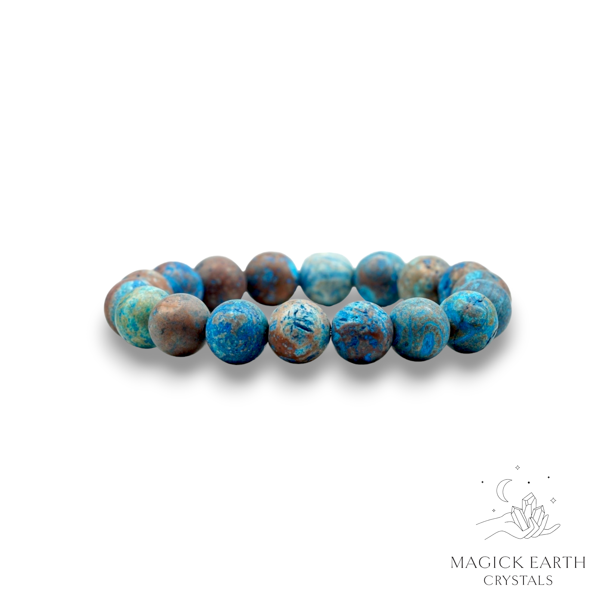 Chrysocolla Crystal  Bracelet With 12mm Matte Beads For Empowered Calm