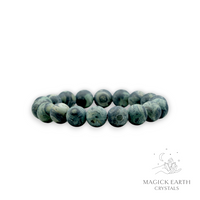 Kambaba Jasper Crystal  Bracelet With 12mm Matte Beads For Ancient Grounding
