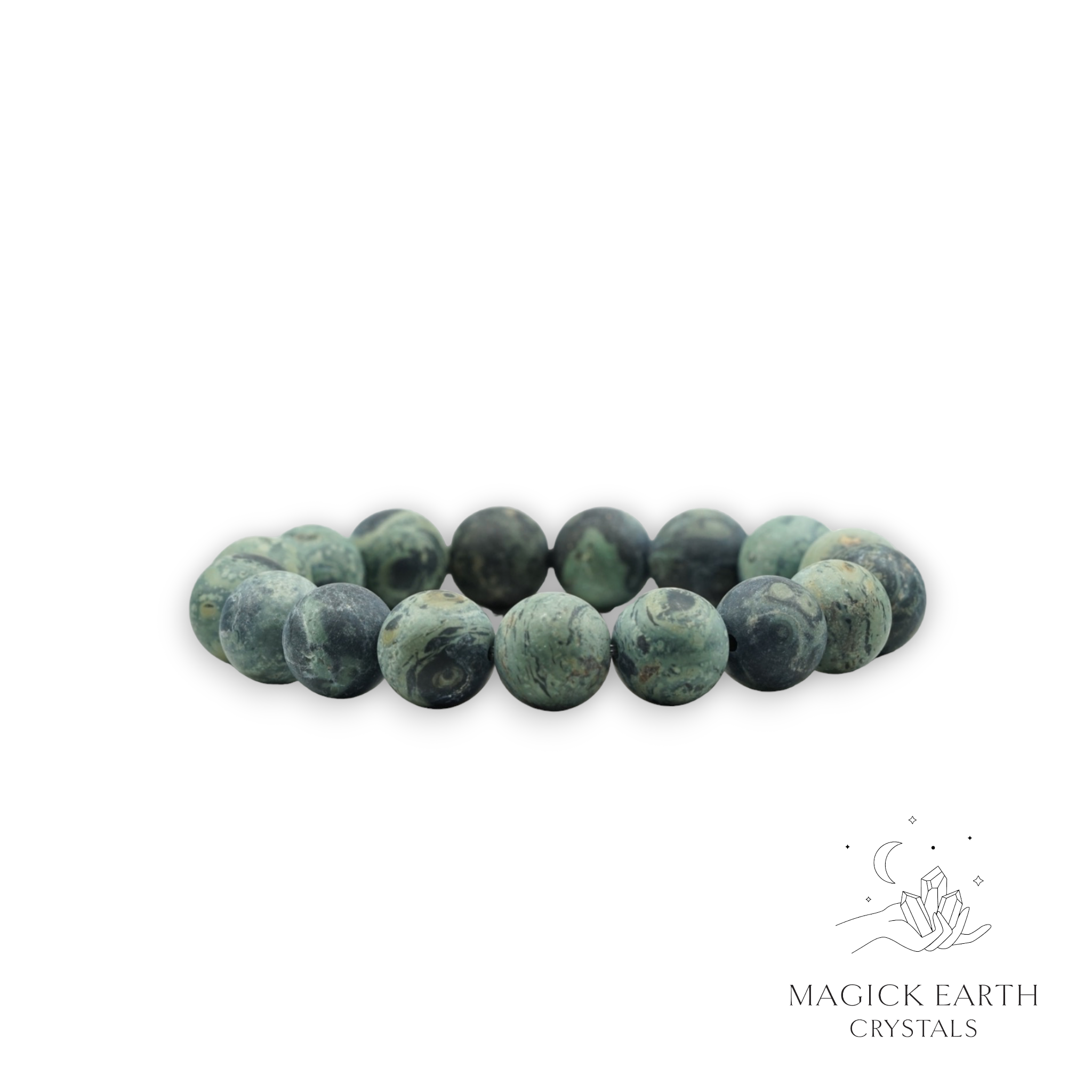 Kambaba Jasper Crystal  Bracelet With 12mm Matte Beads For Ancient Grounding