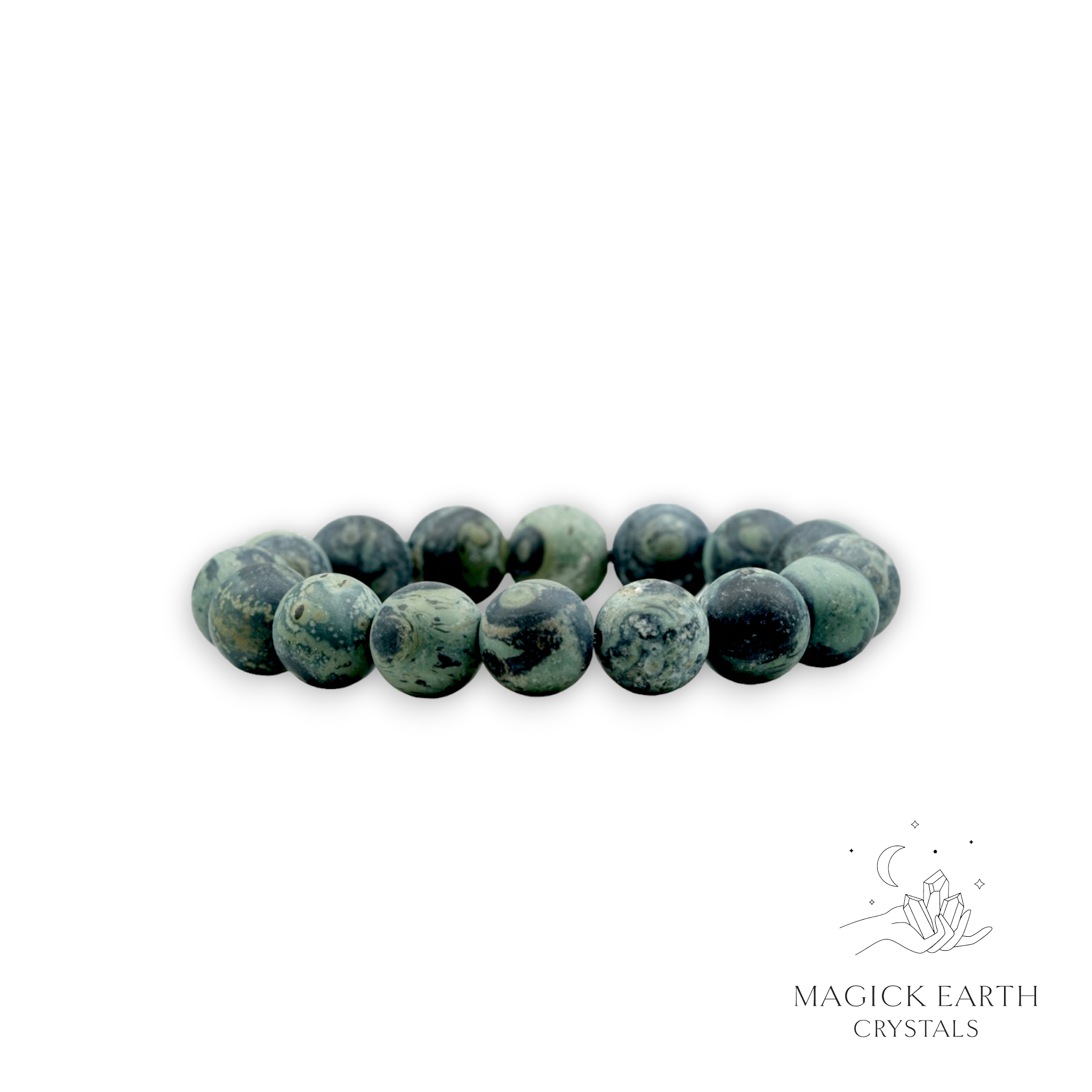 Kambaba Jasper Crystal  Bracelet With 12mm Matte Beads For Ancient Grounding