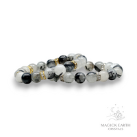 Tourmilated Quartz Crystal Bracelet With 10mm Beads For Amplified Protection