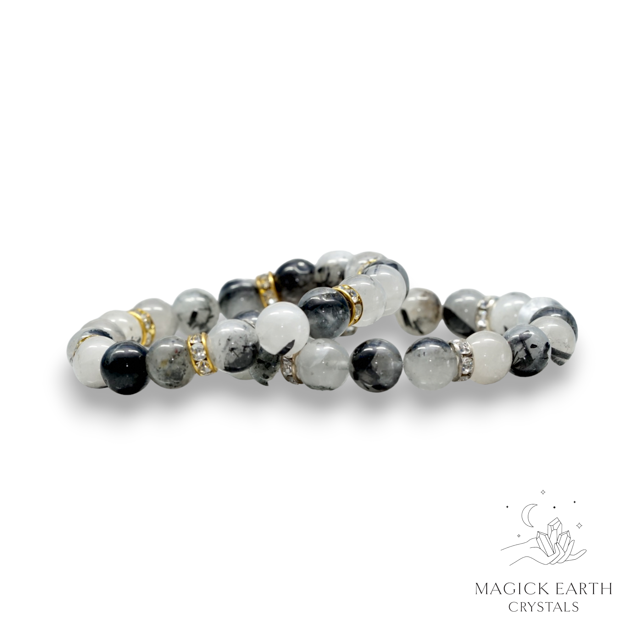 Tourmilated Quartz Crystal Bracelet With 10mm Beads For Amplified Protection