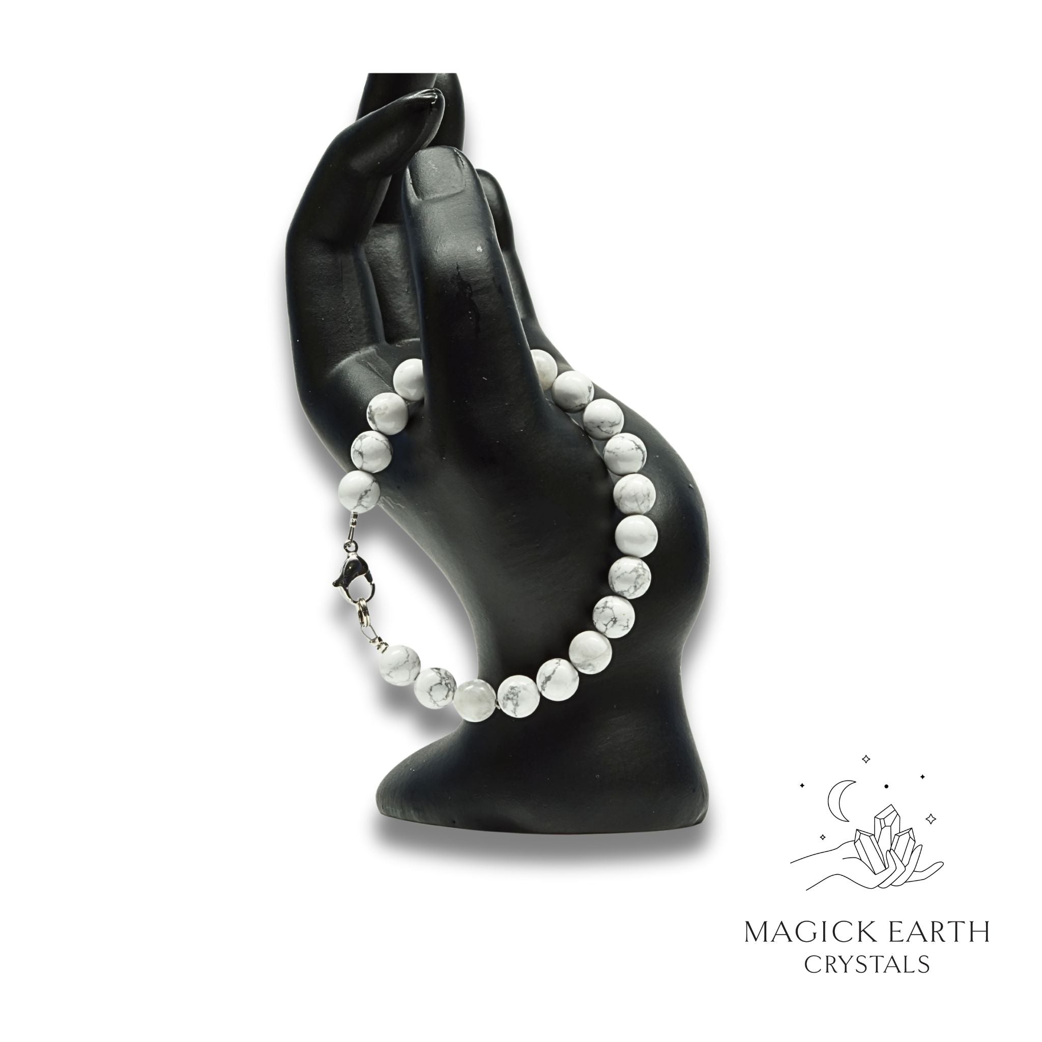Howlite crystal Bracelet with 8mm round beads, platinum clasp for calm communication