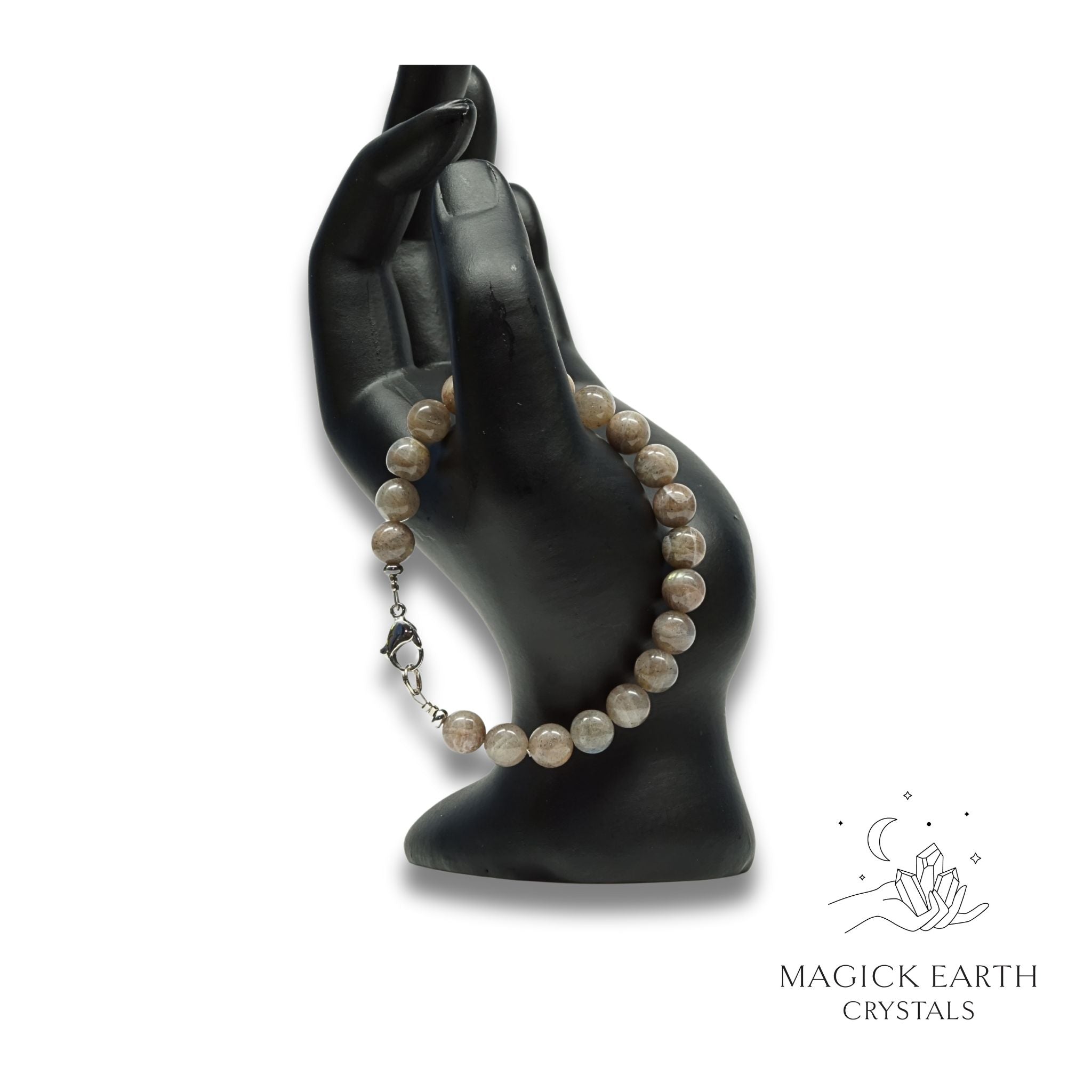 Labradorite Crystal Bracelet with 8mm beads platinum clasp for Magickal Protection