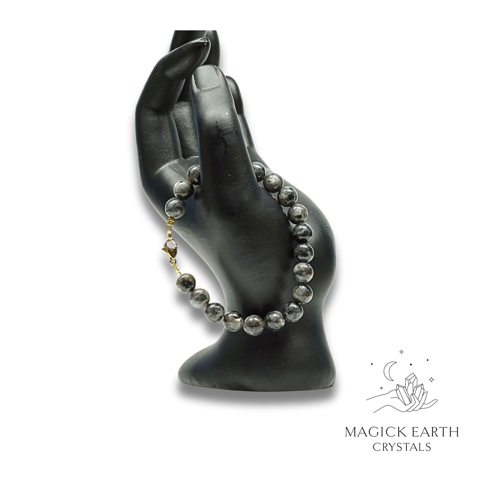 Larvikite Crystal Bracelet with 8mm round beads gold clasp for sharp discernment