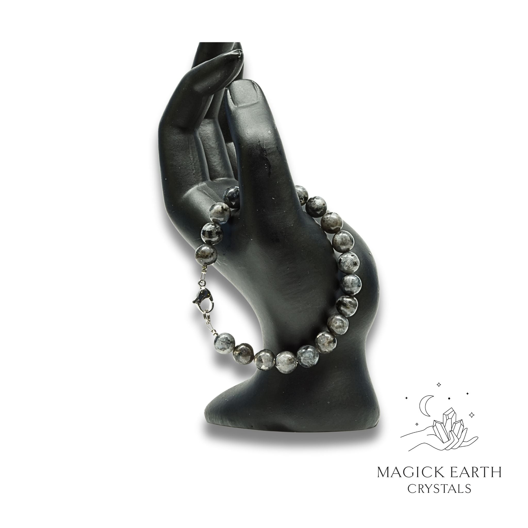 Larvikite Crystal Bracelet with 8mm round beads platinum clasp for sharp discernment
