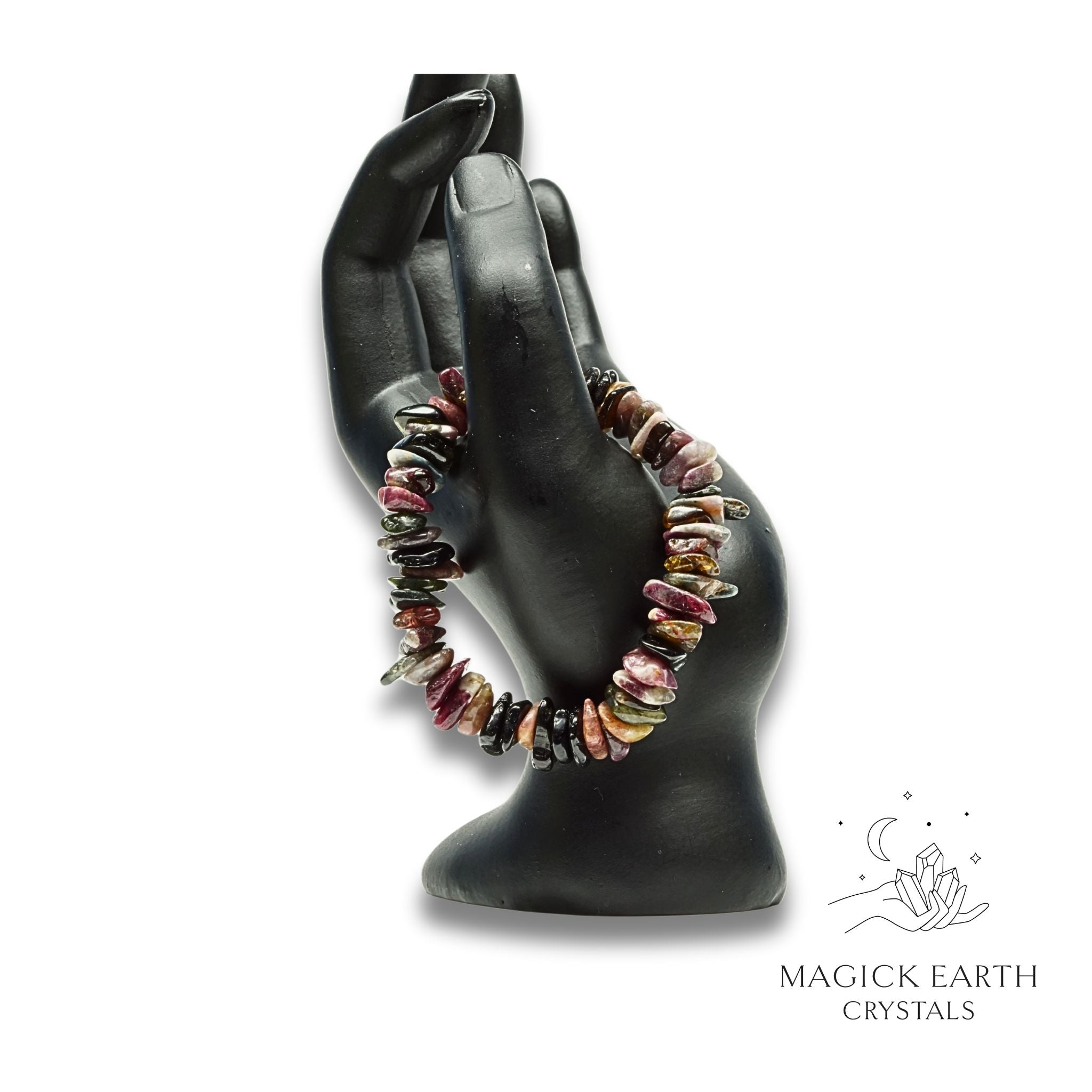 Tourmaline Crystal Chip Bracelet, Stretch for vibrant alignment small
