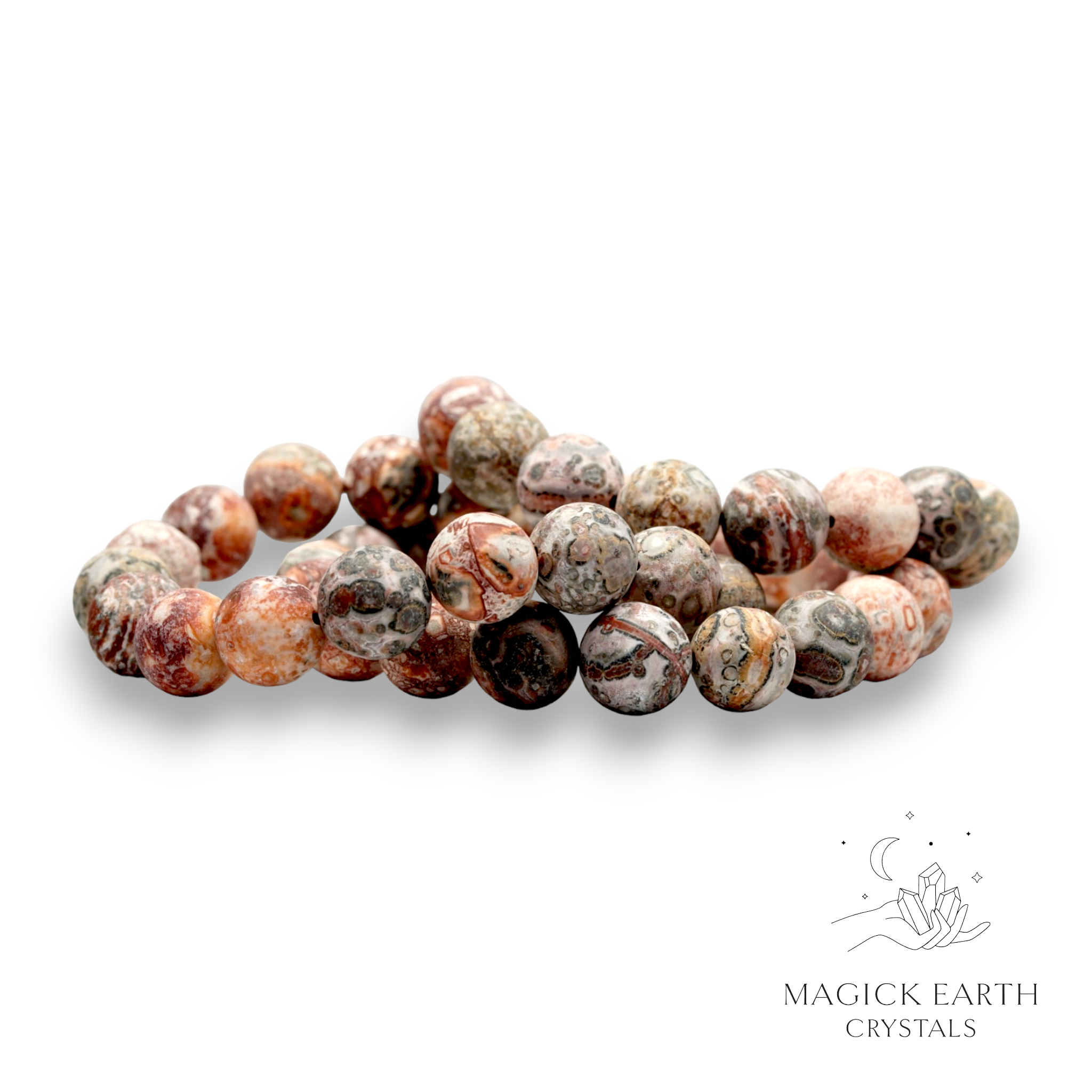 Leopardskin Jasper Crystal Bracelet With 12mm Matter Beads For Spirit Connection