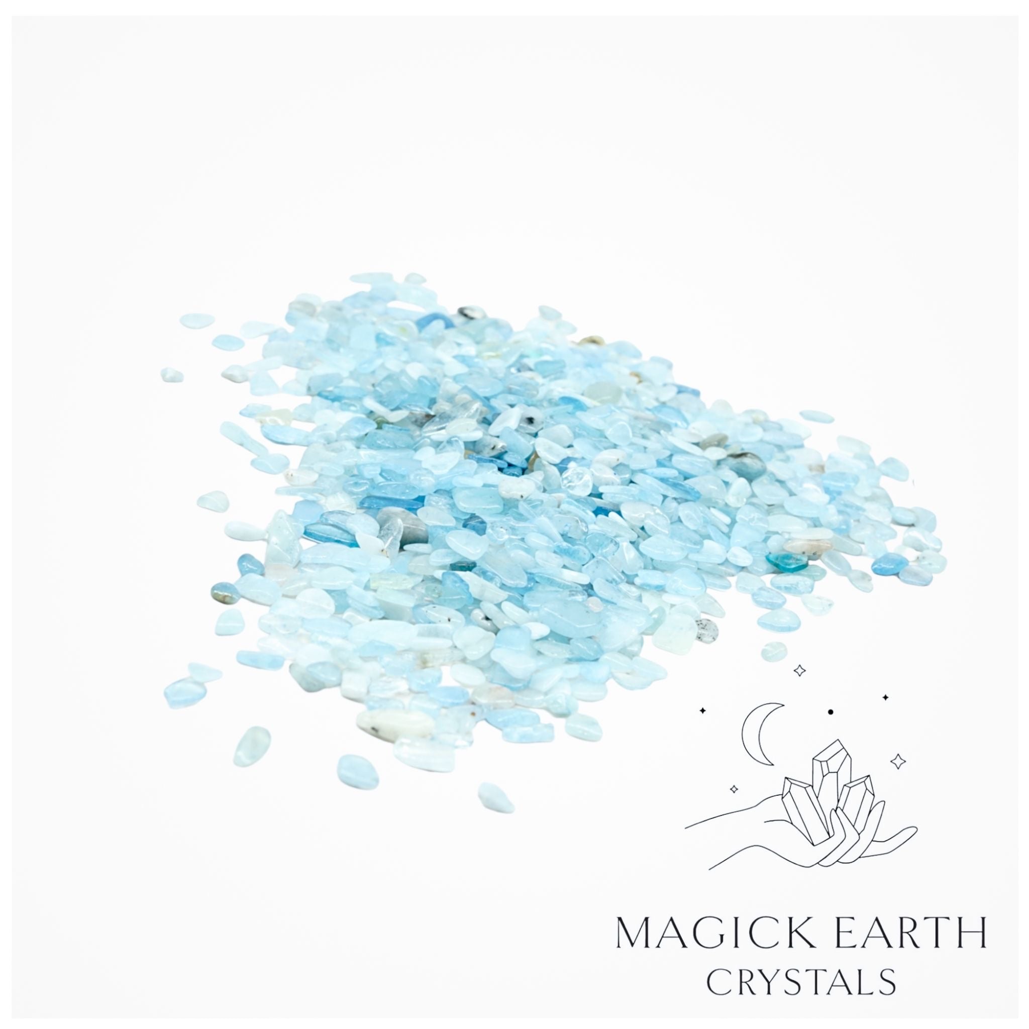 Aquamarine Crystal Chips Medium Size 100g Bag For Courage & Communication