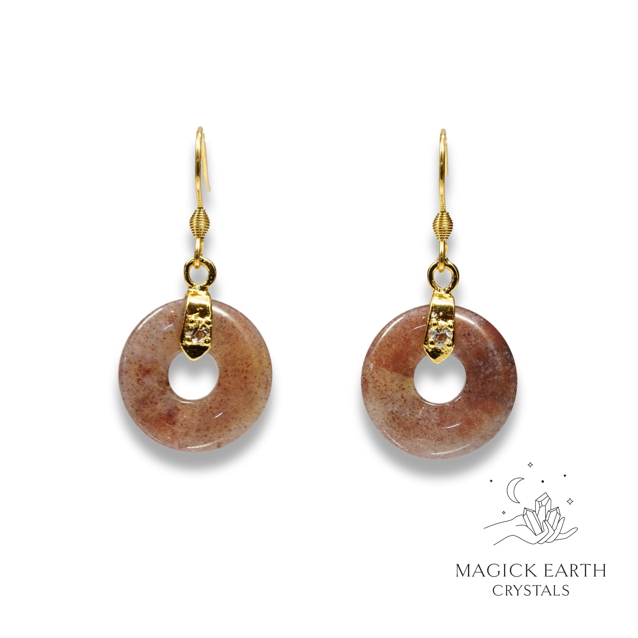 Moss / Indian Agate Donut Pi Earrings For Natural Earth Magick