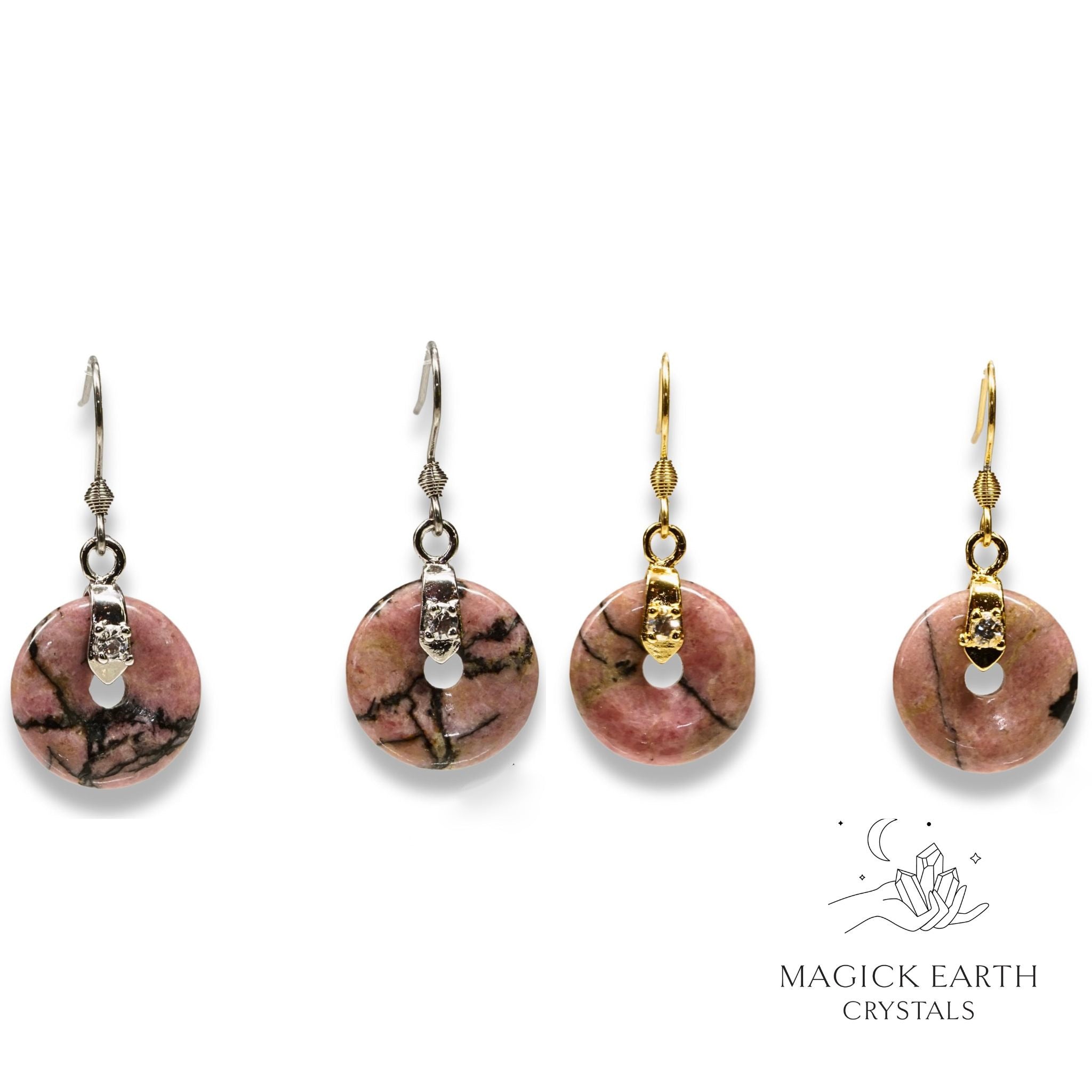 Rhodonite  Donut Pi Earrings For Trauma Support & Healing