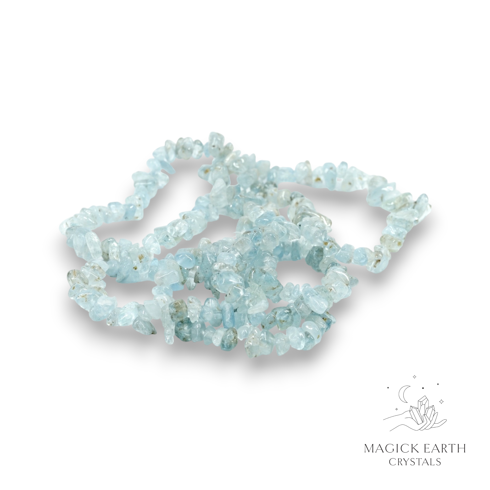 Aquamarine Drilled Chip Strand. Medium Chip Size For Courage & Communication