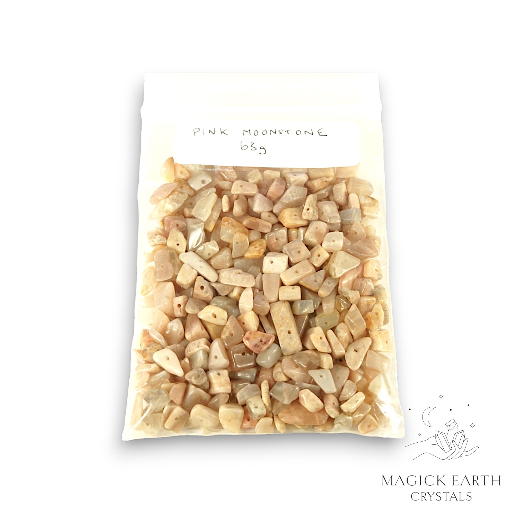 Peach Moonstone  Drilled Chips Bag For Feminine Wisdom