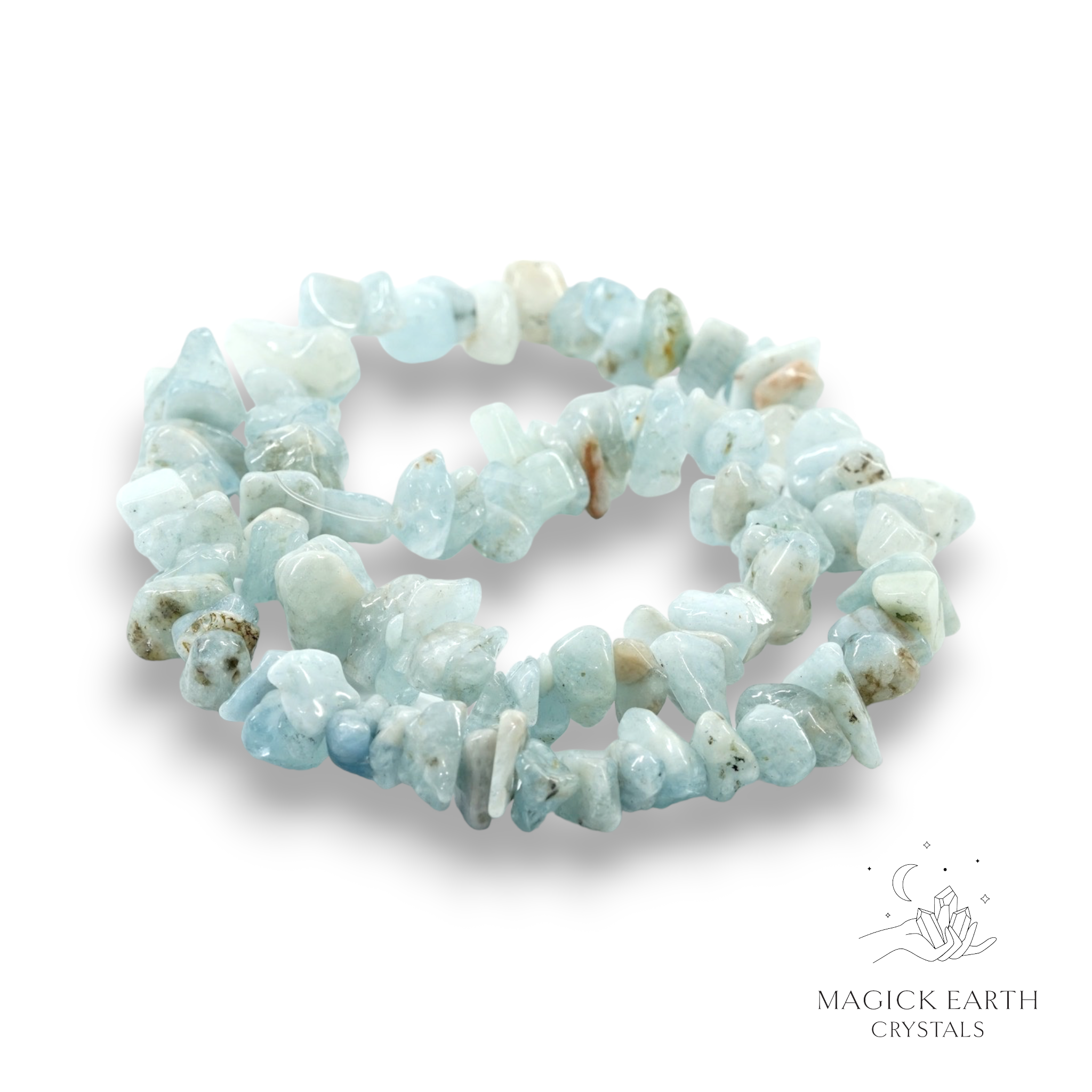 Aquamarine Drilled Chip Strand  Chip Size Large For Courage & Communication