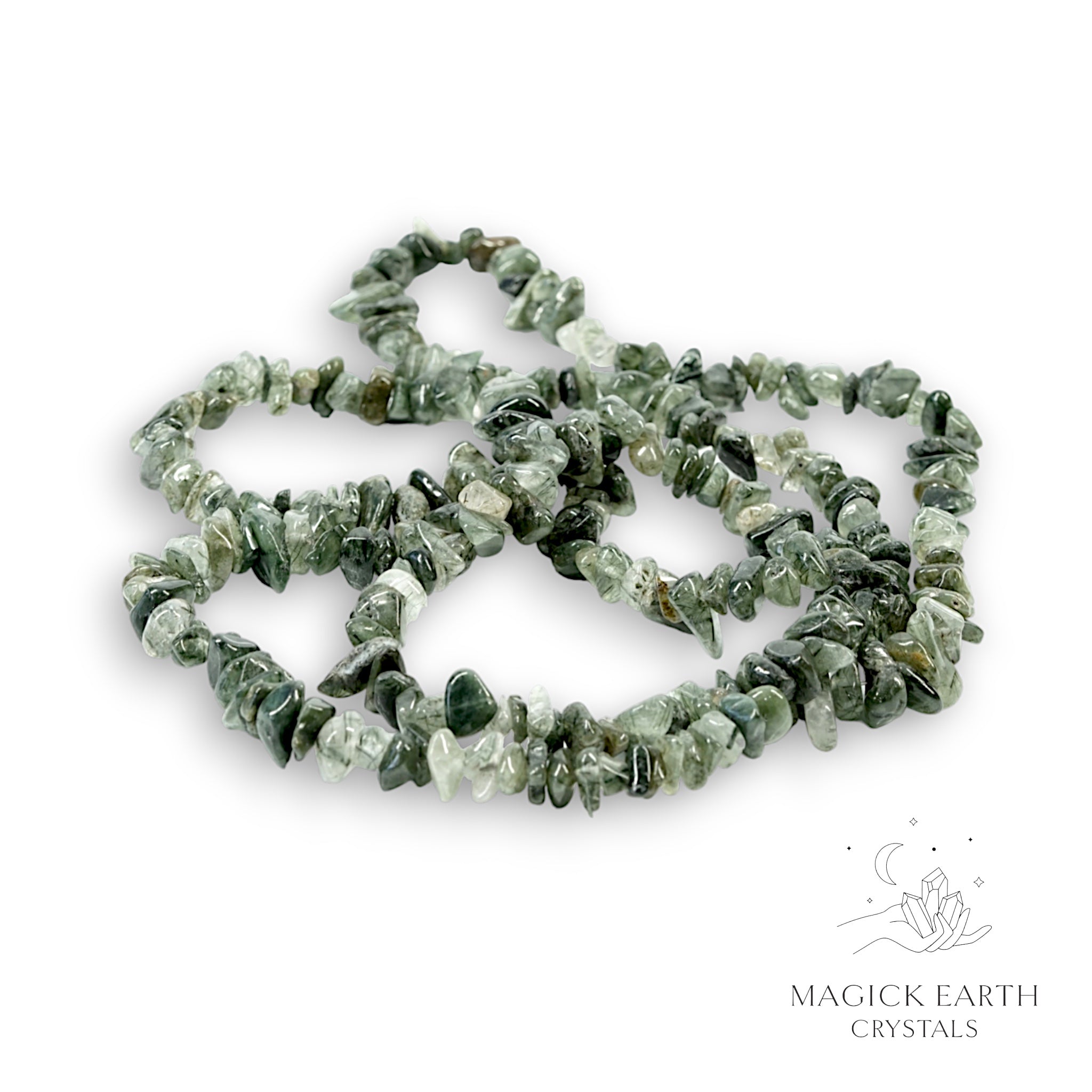 Green Rutilated Quartz Crystal Drilled Chips  For Amplified Focus