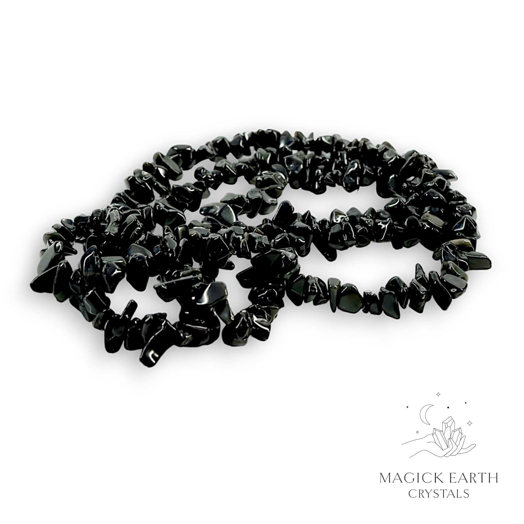 Obsidian  Drilled Chip Strands Medium For Tough Love Protection