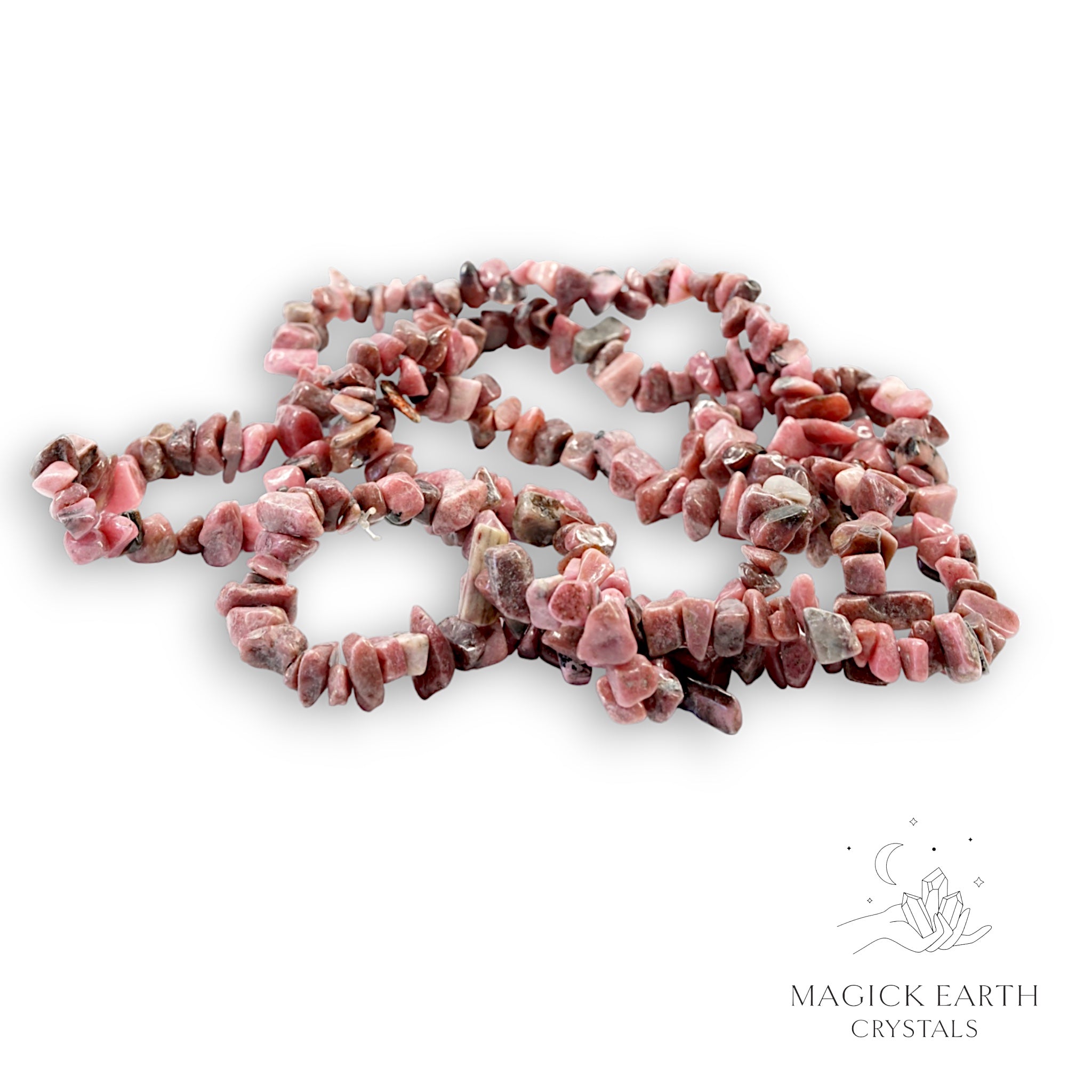 Rhodonite Drilled Chip Strands Medium  For Trauma Support & Healing