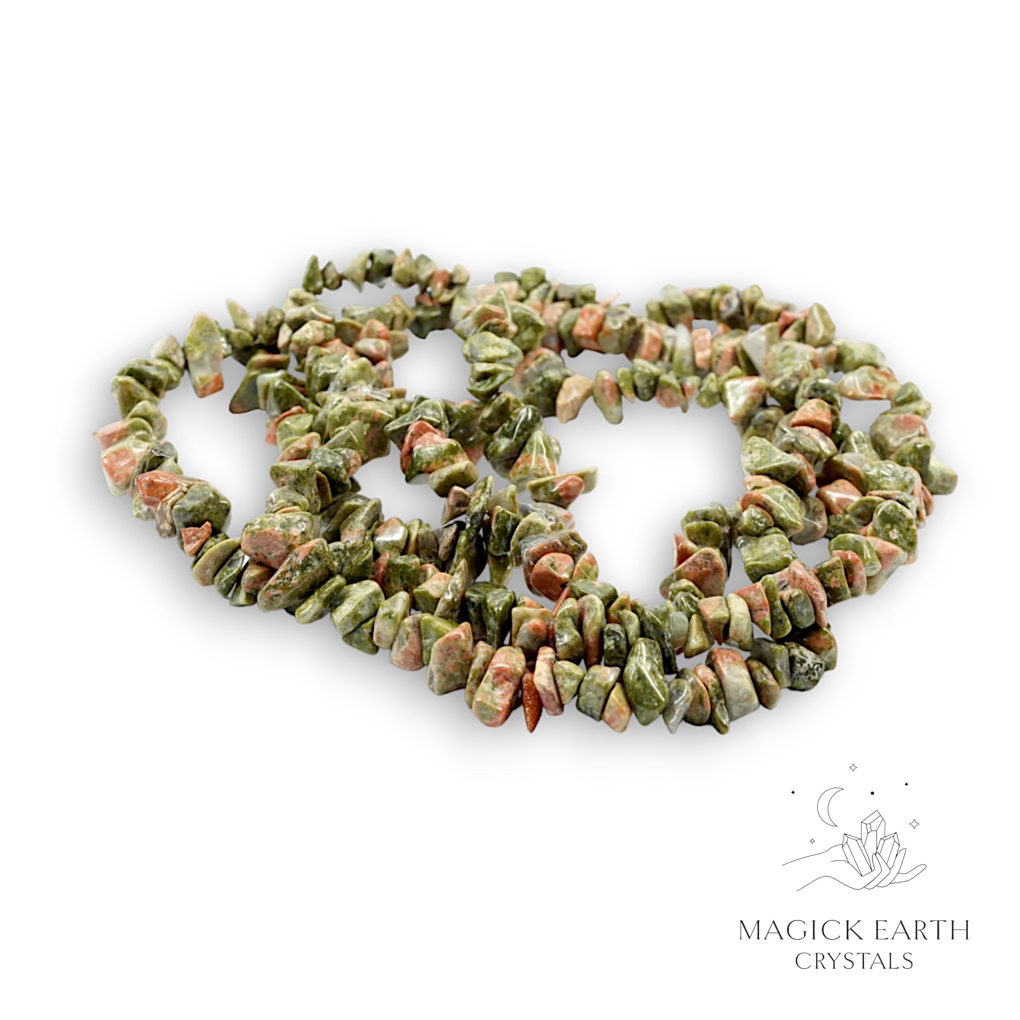 Unakite Drilled Chip Strands For Heartfelt Grace
