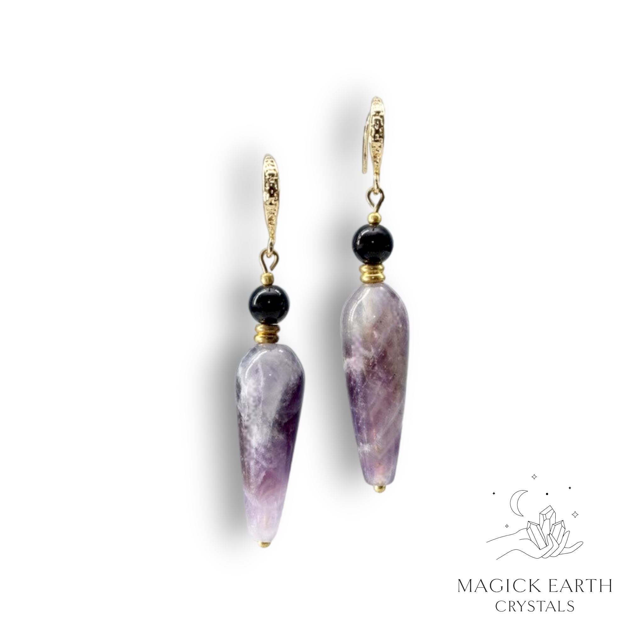 Amethyst Goddess Style Earrings Gold Finish For Stress Relief & Sleep