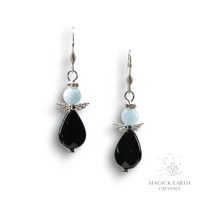 Angelite & Onyx  Guardian Angel Earrings For Peace & Connection Platinum Finish