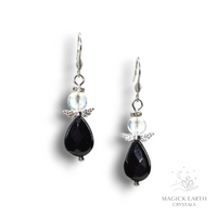 Clear Quartz & Onyx  Guardian Angel Earrings For Amplified Insight