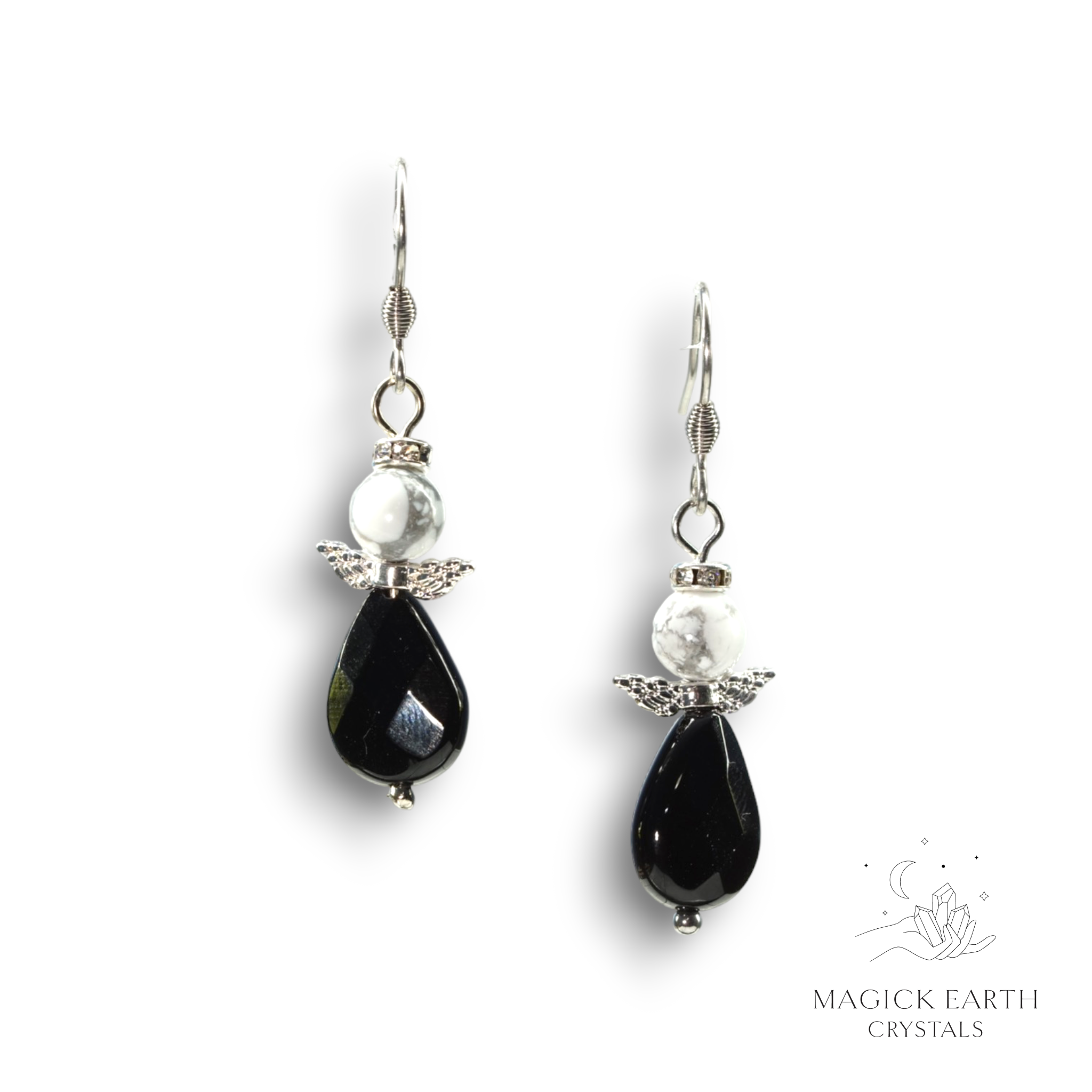 Howlite & Onyx Guardian Angel Earrings For Calm Communication