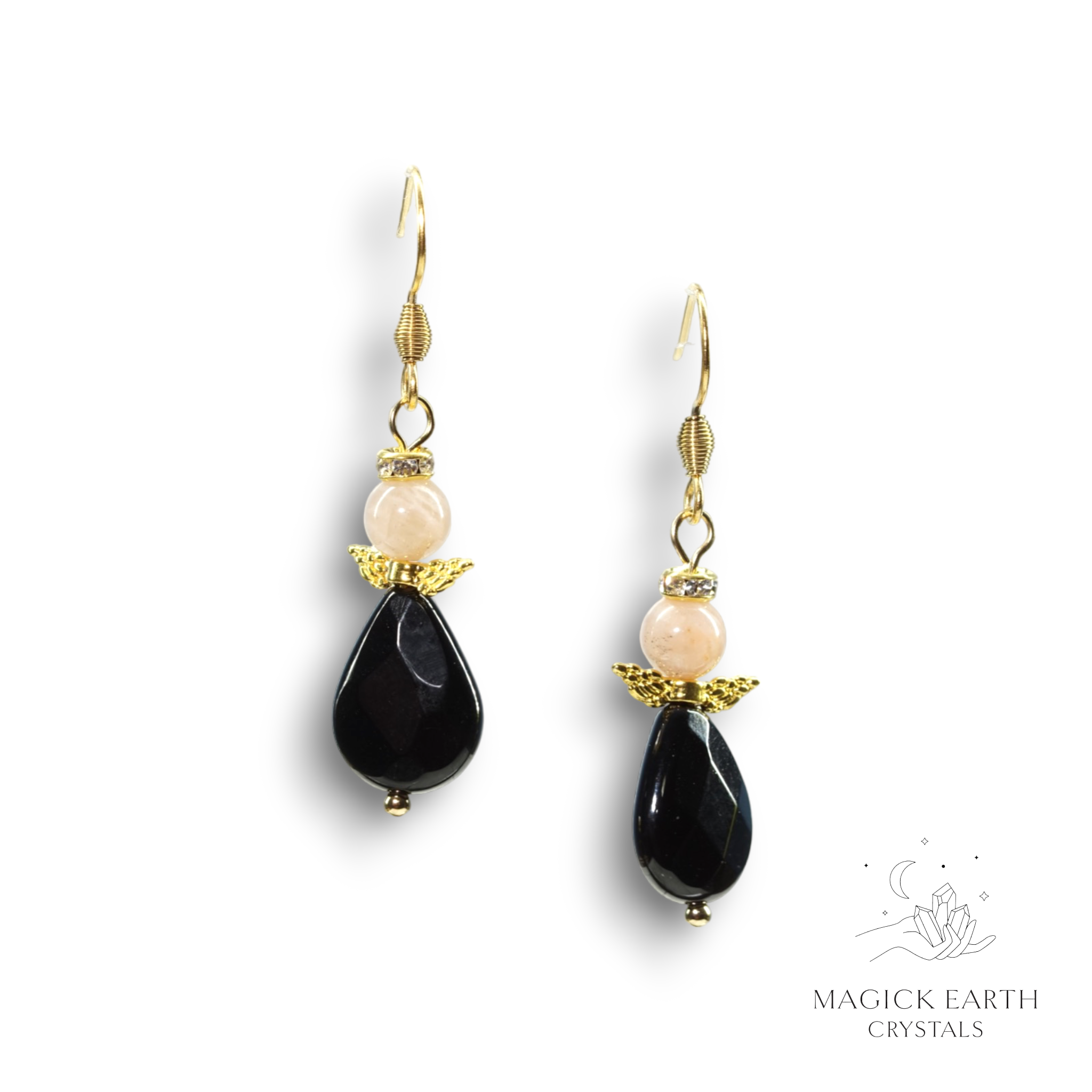Moonstone & Onyx Guardian Angel Earrings For Feminine Wisdom