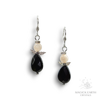 Moonstone & Onyx Guardian Angel Earrings For Feminine Wisdom