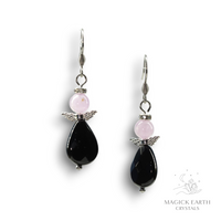 Rose Quartz & Onyx Guardian Angel Earrings For Amplified Love