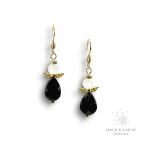 Selenite & Onyx Guardian Angel Earrings  For Angelic Connection