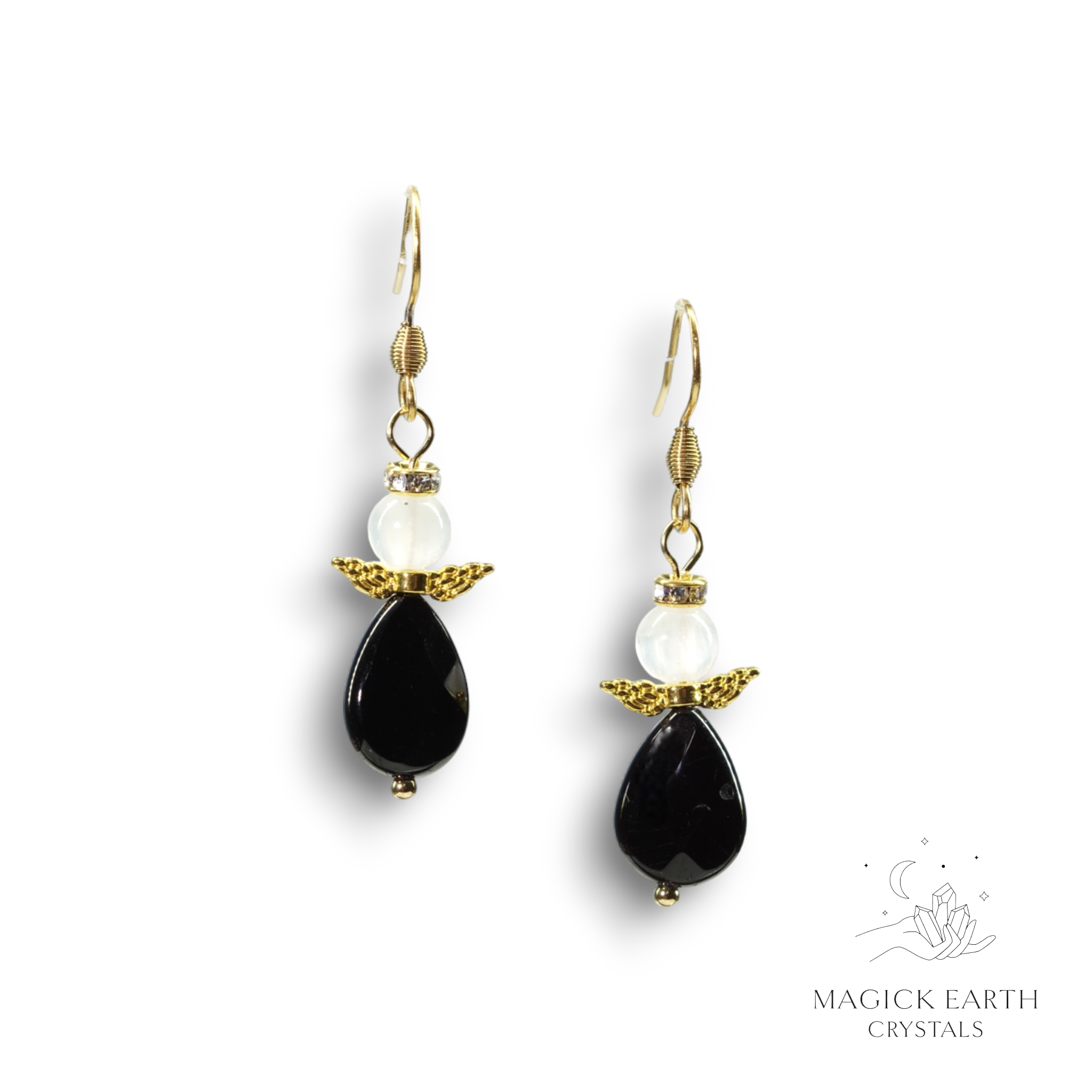 Selenite & Onyx Guardian Angel Earrings  For Angelic Connection