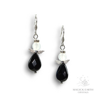 Selenite & Onyx Guardian Angel Earrings  For Angelic Connection