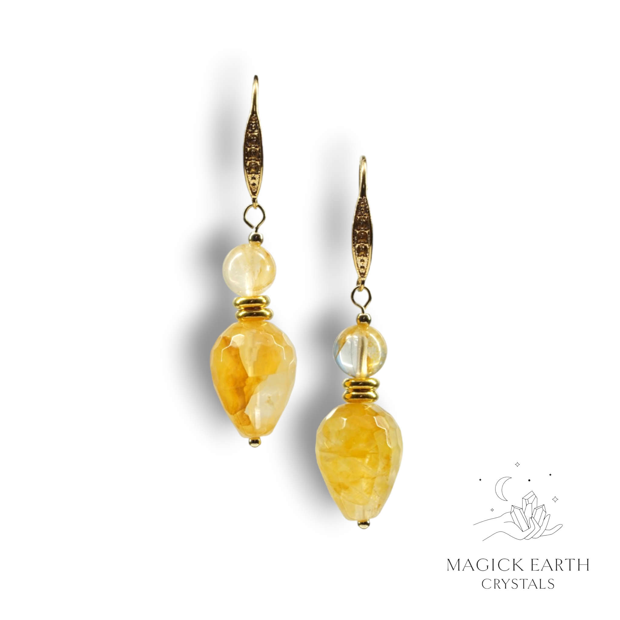 Yellow Iron Quartz / Golden Healer  Goddess Faceted Earrings  For Divine Awakening