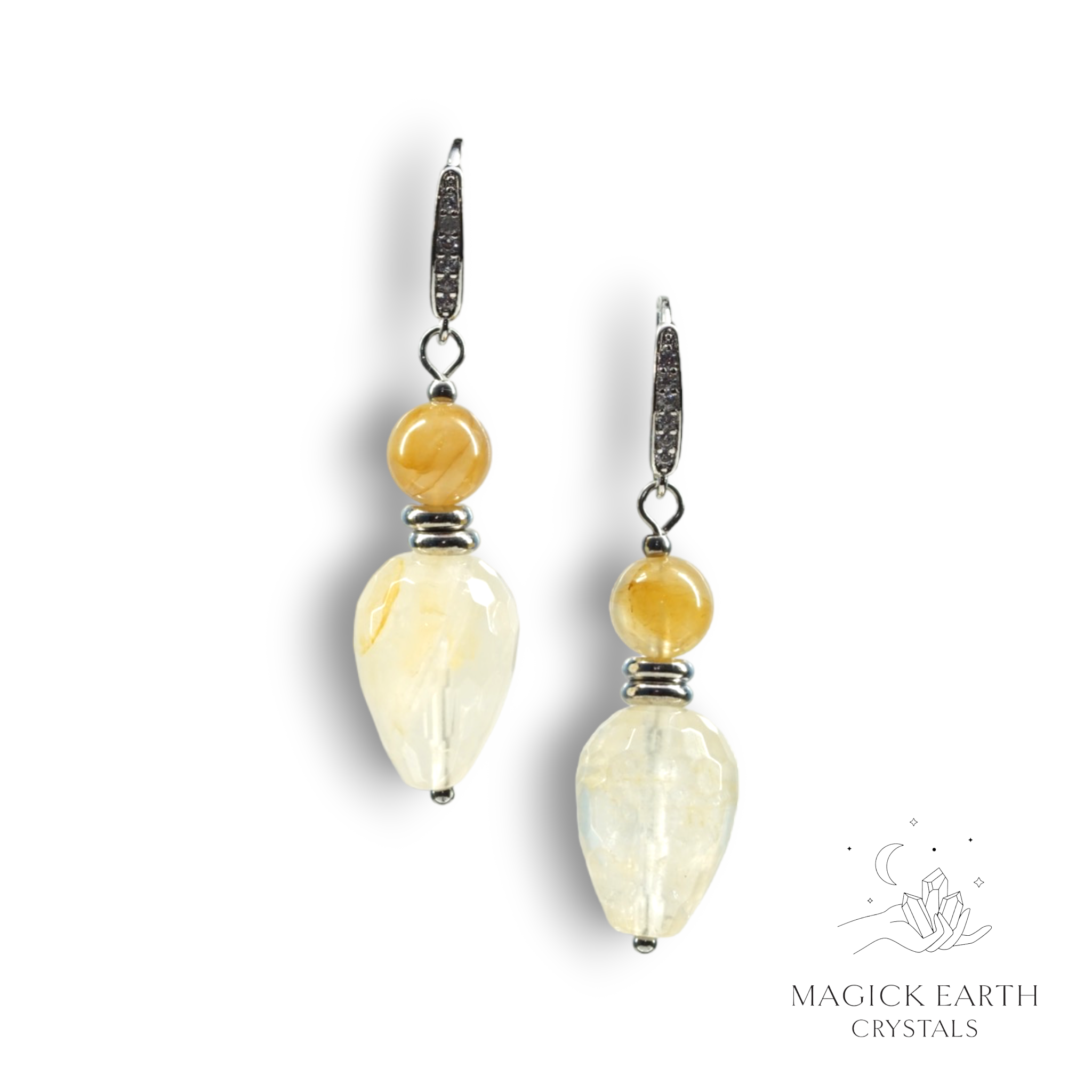 Yellow Iron Quartz / Golden Healer  Goddess Faceted Earrings  For Divine Awakening