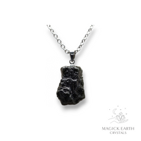 Black Tourmaline Pendant  Platinum Finish For Protection & Grounding