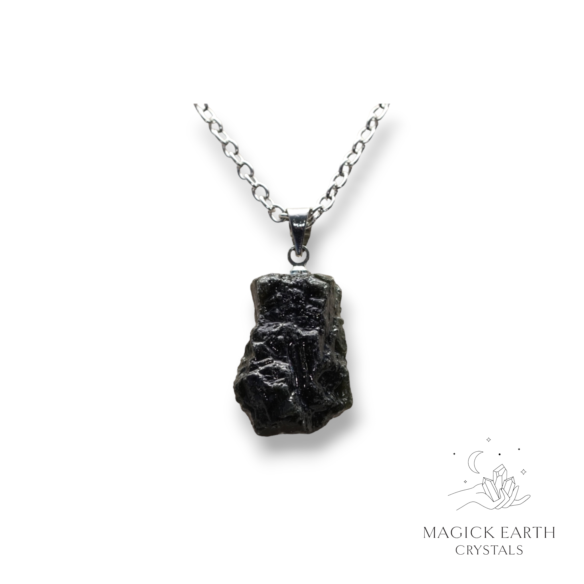 Black Tourmaline Pendant  Platinum Finish For Protection & Grounding