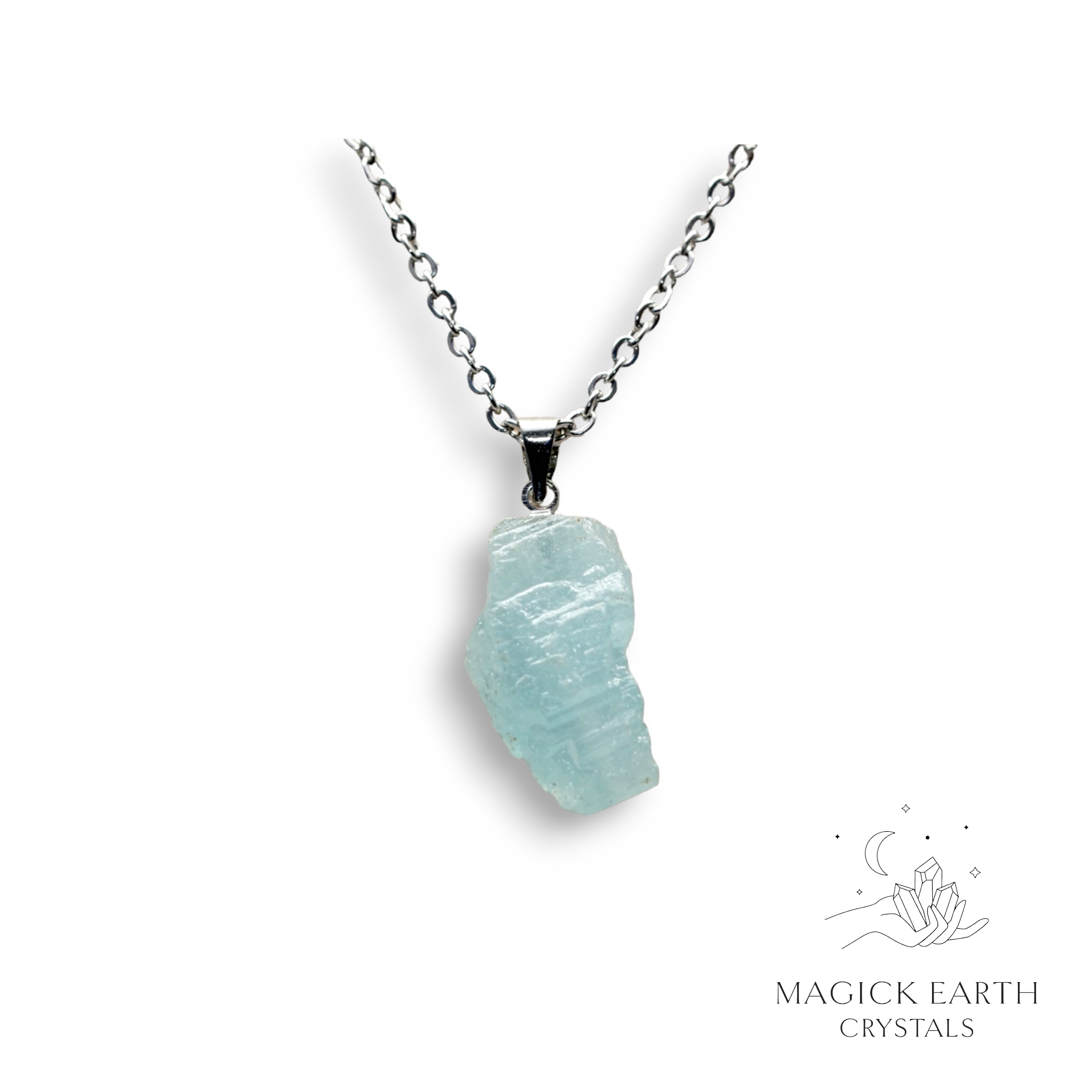 Aquamarine  Pendant with Platinum Finish Option  B For Courage & Communication