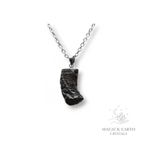 Black Tourmaline Pendant  Platinum Finish For Protection & Grounding
