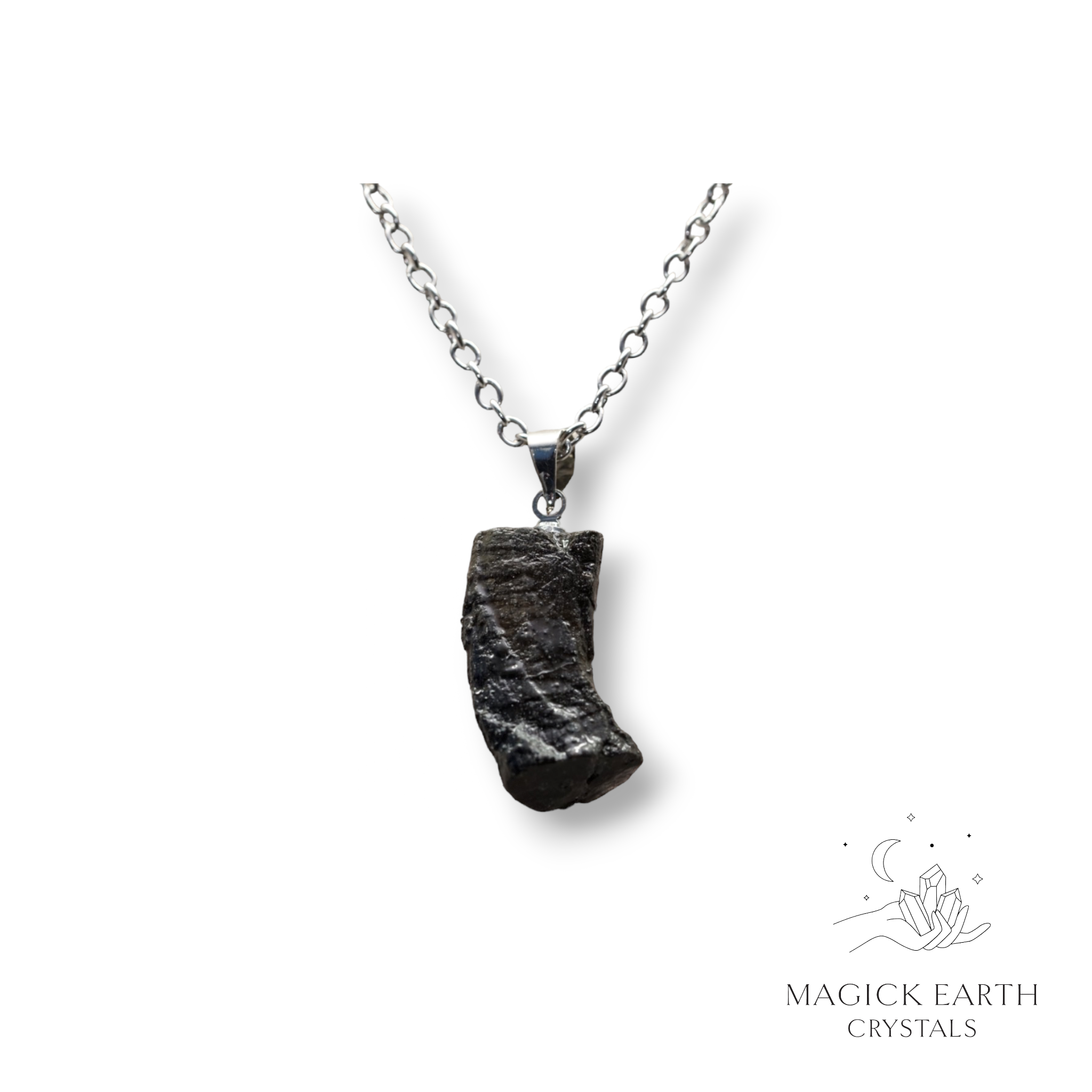 Black Tourmaline Pendant  Platinum Finish For Protection & Grounding