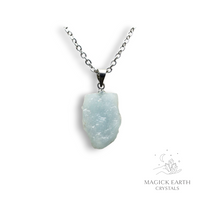 Aquamarine Pendant with Platinum Finish Option  C For Courage & Communication