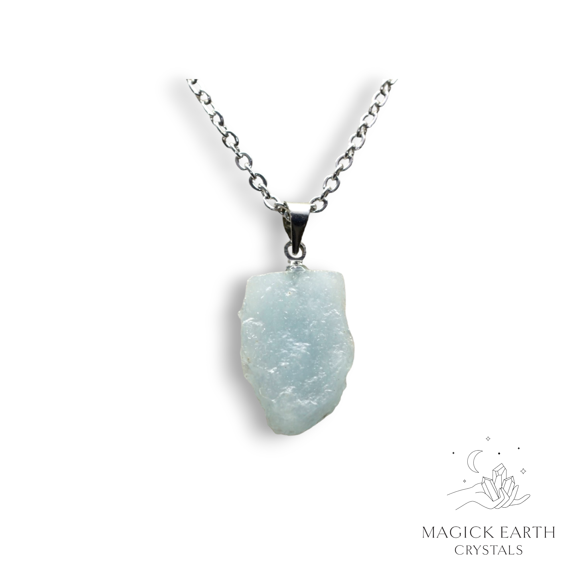Aquamarine Pendant with Platinum Finish Option  C For Courage & Communication